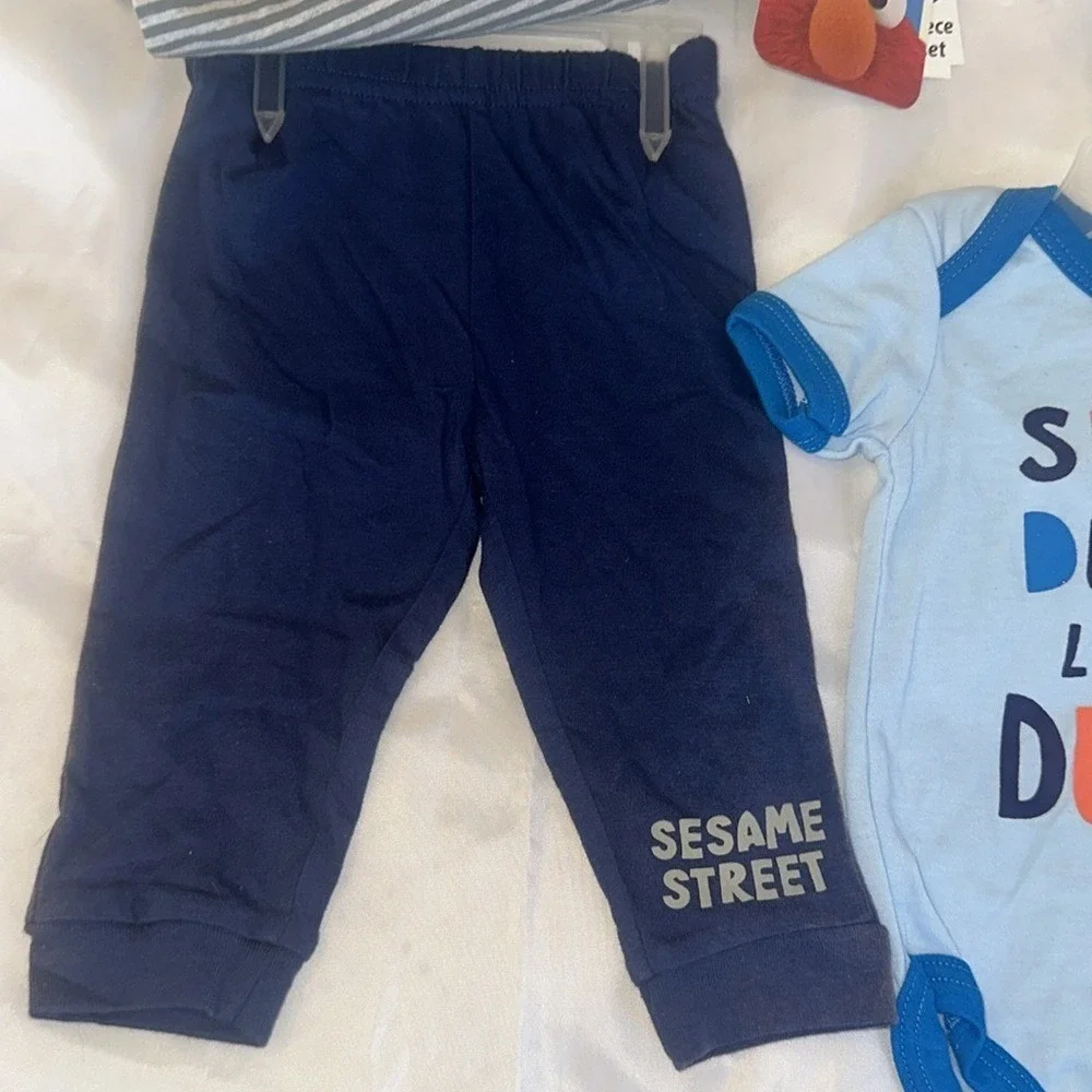 Sesame Street Baby Boy 3 Piece Set Elmo Cookie Monster Gray Navy Blue 6-9 Months